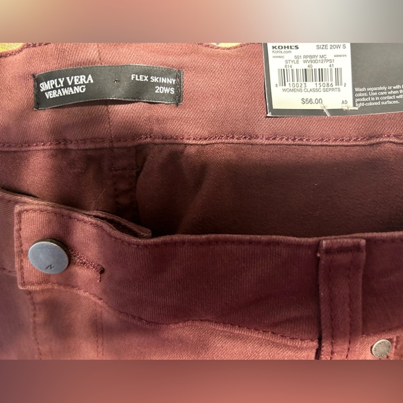 Simply Vera Vera Wang Flex Skinny Jeans Size 20W Short NWT - Picture 4 of 4
